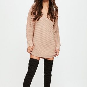 Missguided Nude V Front Knitted Sweater Dress